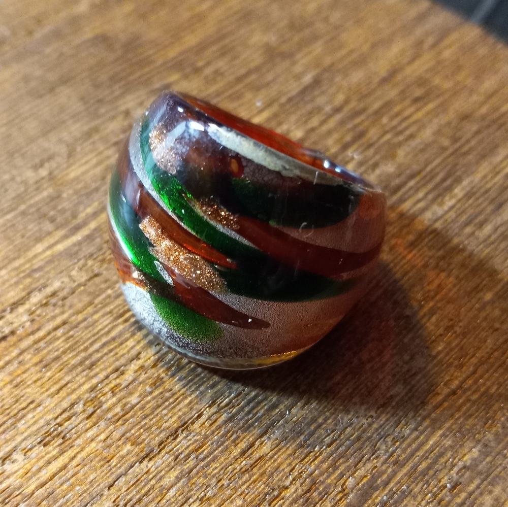 Hand Blown Multi Colored Glass Ring - image 6